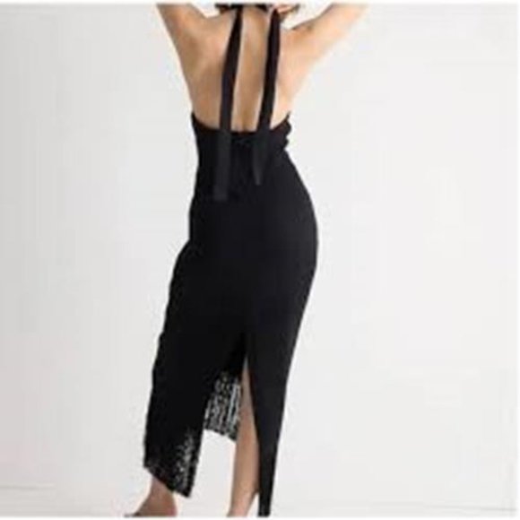 NWT J. CREW Collection Halter Neck Fringe Hem Dress Black Crepe, Size 22 - Picture 2 of 14